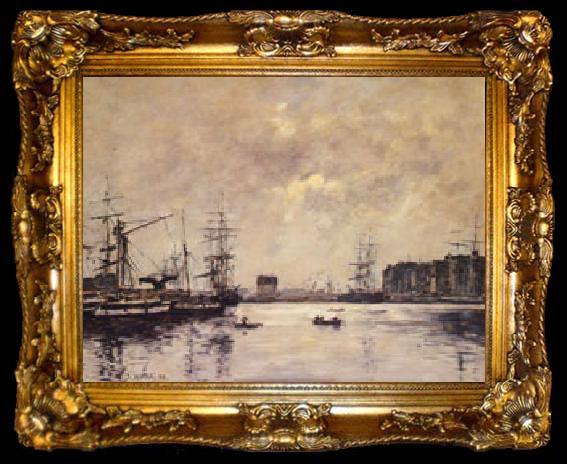 framed  Eugene Boudin The Port of Le Havre(Dock of La Barre), ta009-2